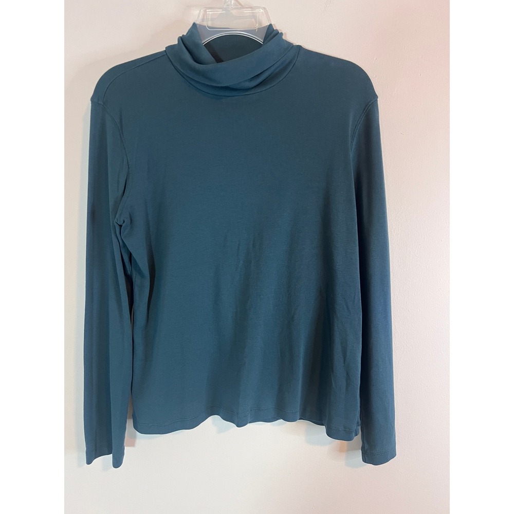 Talbots Petites Teal Blue 100% Pima Cotton Turtleneck Top Long Sleeve Large P